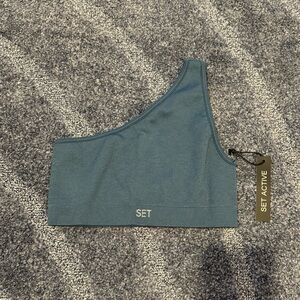 Turquoise set active one shoulder sports bra.